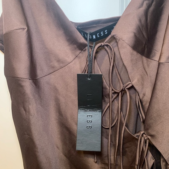 NWT Lioness Chocolate Brown Satin Dress - Picture 6 of 6